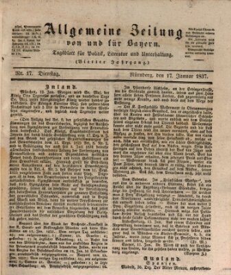 Allgemeine Zeitung von und für Bayern (Fränkischer Kurier) Dienstag 17. Januar 1837