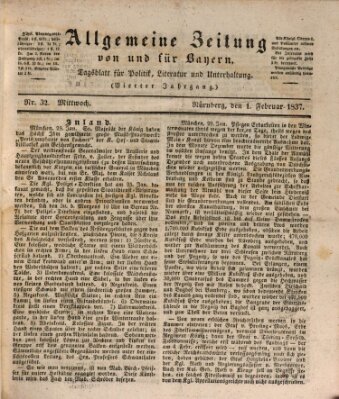 Allgemeine Zeitung von und für Bayern (Fränkischer Kurier) Mittwoch 1. Februar 1837