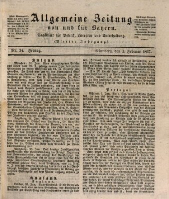 Allgemeine Zeitung von und für Bayern (Fränkischer Kurier) Freitag 3. Februar 1837