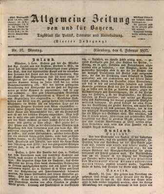 Allgemeine Zeitung von und für Bayern (Fränkischer Kurier) Montag 6. Februar 1837