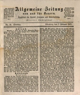 Allgemeine Zeitung von und für Bayern (Fränkischer Kurier) Dienstag 7. Februar 1837