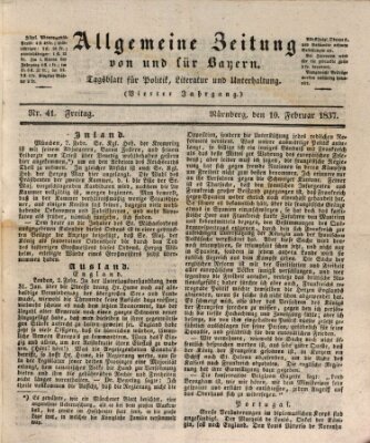 Allgemeine Zeitung von und für Bayern (Fränkischer Kurier) Freitag 10. Februar 1837