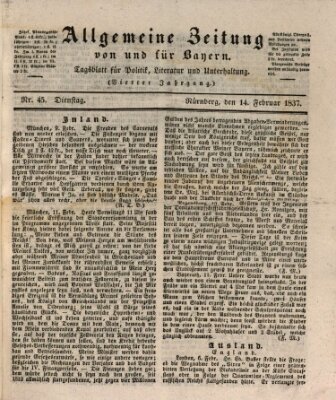 Allgemeine Zeitung von und für Bayern (Fränkischer Kurier) Dienstag 14. Februar 1837