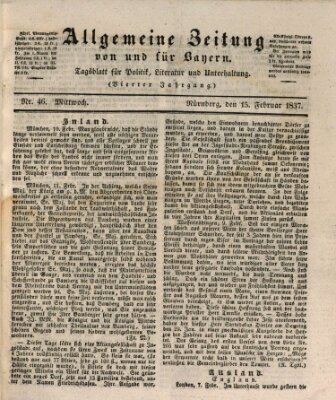 Allgemeine Zeitung von und für Bayern (Fränkischer Kurier) Mittwoch 15. Februar 1837