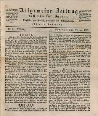 Allgemeine Zeitung von und für Bayern (Fränkischer Kurier) Montag 20. Februar 1837