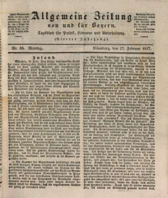 Allgemeine Zeitung von und für Bayern (Fränkischer Kurier) Montag 27. Februar 1837