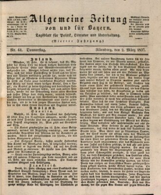 Allgemeine Zeitung von und für Bayern (Fränkischer Kurier) Donnerstag 2. März 1837