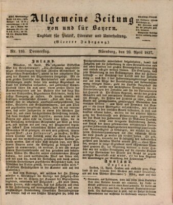 Allgemeine Zeitung von und für Bayern (Fränkischer Kurier) Donnerstag 20. April 1837