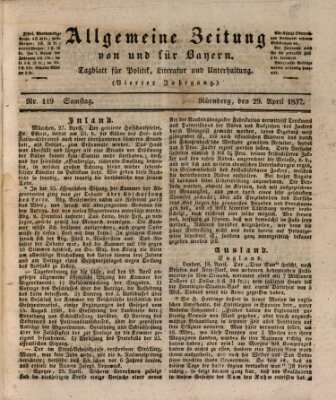 Allgemeine Zeitung von und für Bayern (Fränkischer Kurier) Samstag 29. April 1837