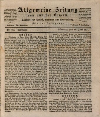 Allgemeine Zeitung von und für Bayern (Fränkischer Kurier) Mittwoch 14. Juni 1837