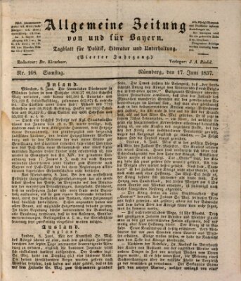 Allgemeine Zeitung von und für Bayern (Fränkischer Kurier) Samstag 17. Juni 1837