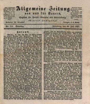 Allgemeine Zeitung von und für Bayern (Fränkischer Kurier) Sonntag 30. Juli 1837