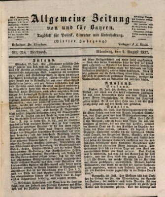 Allgemeine Zeitung von und für Bayern (Fränkischer Kurier) Mittwoch 2. August 1837