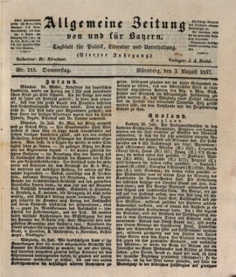 Allgemeine Zeitung von und für Bayern (Fränkischer Kurier) Donnerstag 3. August 1837