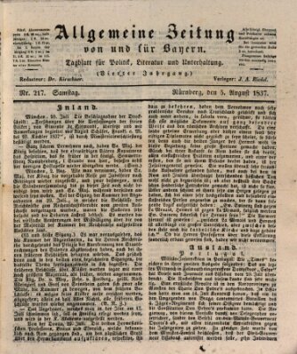 Allgemeine Zeitung von und für Bayern (Fränkischer Kurier) Samstag 5. August 1837