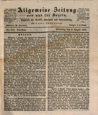 Allgemeine Zeitung von und für Bayern (Fränkischer Kurier) Mittwoch 9. August 1837