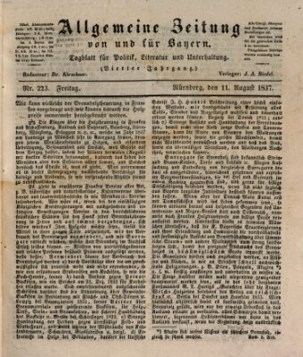 Allgemeine Zeitung von und für Bayern (Fränkischer Kurier) Freitag 11. August 1837