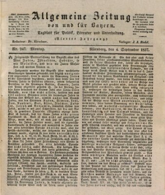 Allgemeine Zeitung von und für Bayern (Fränkischer Kurier) Montag 4. September 1837