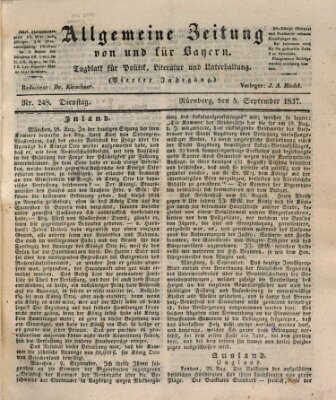 Allgemeine Zeitung von und für Bayern (Fränkischer Kurier) Dienstag 5. September 1837