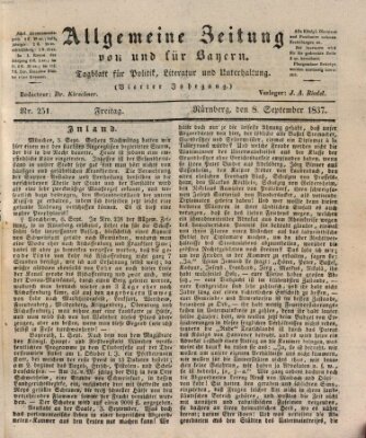 Allgemeine Zeitung von und für Bayern (Fränkischer Kurier) Freitag 8. September 1837