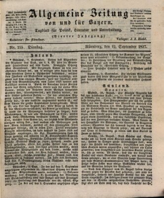 Allgemeine Zeitung von und für Bayern (Fränkischer Kurier) Dienstag 12. September 1837