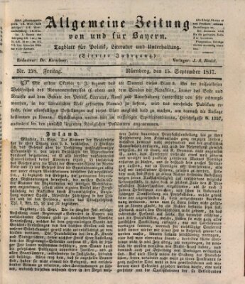 Allgemeine Zeitung von und für Bayern (Fränkischer Kurier) Freitag 15. September 1837