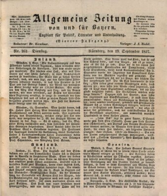 Allgemeine Zeitung von und für Bayern (Fränkischer Kurier) Dienstag 19. September 1837