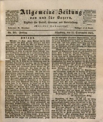 Allgemeine Zeitung von und für Bayern (Fränkischer Kurier) Freitag 22. September 1837