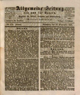 Allgemeine Zeitung von und für Bayern (Fränkischer Kurier) Freitag 29. September 1837