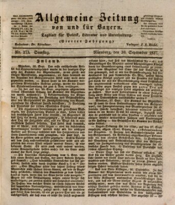 Allgemeine Zeitung von und für Bayern (Fränkischer Kurier) Samstag 30. September 1837