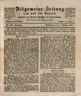 Allgemeine Zeitung von und für Bayern (Fränkischer Kurier) Sonntag 1. Oktober 1837