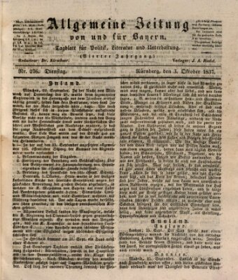 Allgemeine Zeitung von und für Bayern (Fränkischer Kurier) Dienstag 3. Oktober 1837