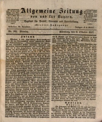 Allgemeine Zeitung von und für Bayern (Fränkischer Kurier) Montag 9. Oktober 1837