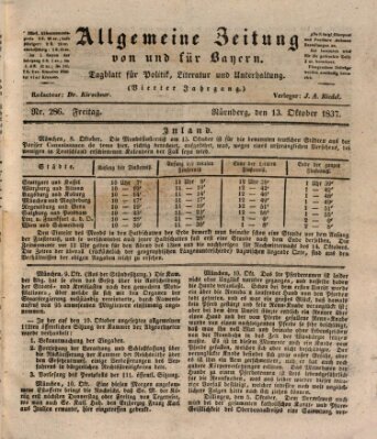 Allgemeine Zeitung von und für Bayern (Fränkischer Kurier) Freitag 13. Oktober 1837