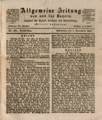 Allgemeine Zeitung von und für Bayern (Fränkischer Kurier) Donnerstag 2. November 1837