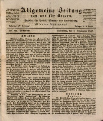 Allgemeine Zeitung von und für Bayern (Fränkischer Kurier) Mittwoch 8. November 1837