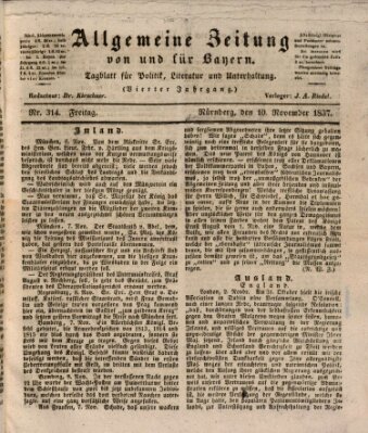 Allgemeine Zeitung von und für Bayern (Fränkischer Kurier) Freitag 10. November 1837