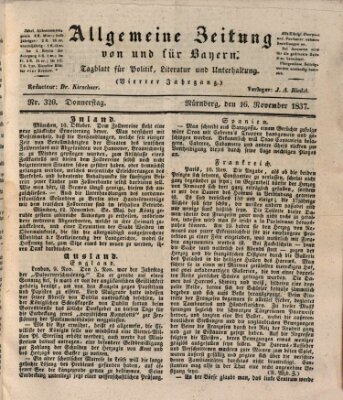 Allgemeine Zeitung von und für Bayern (Fränkischer Kurier) Donnerstag 16. November 1837