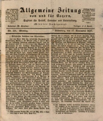 Allgemeine Zeitung von und für Bayern (Fränkischer Kurier) Montag 27. November 1837