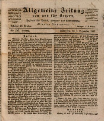 Allgemeine Zeitung von und für Bayern (Fränkischer Kurier) Freitag 1. Dezember 1837