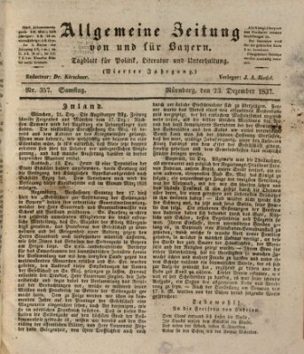 Allgemeine Zeitung von und für Bayern (Fränkischer Kurier) Samstag 23. Dezember 1837