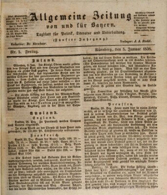 Allgemeine Zeitung von und für Bayern (Fränkischer Kurier) Freitag 5. Januar 1838