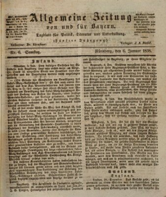 Allgemeine Zeitung von und für Bayern (Fränkischer Kurier) Samstag 6. Januar 1838