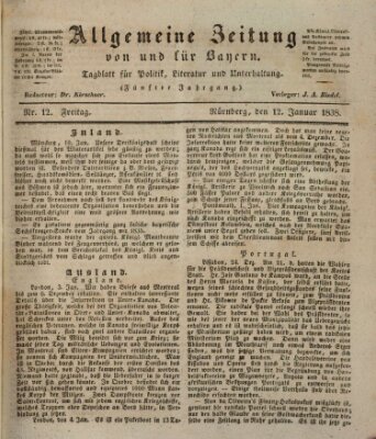 Allgemeine Zeitung von und für Bayern (Fränkischer Kurier) Freitag 12. Januar 1838