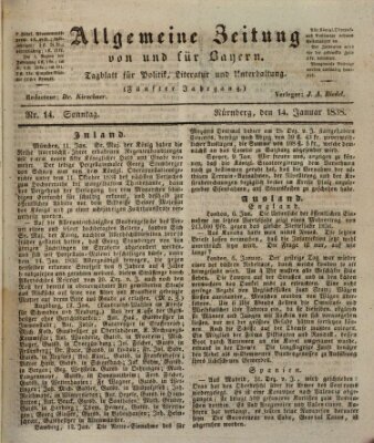 Allgemeine Zeitung von und für Bayern (Fränkischer Kurier) Sonntag 14. Januar 1838