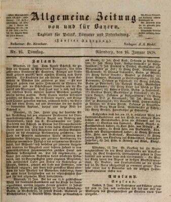 Allgemeine Zeitung von und für Bayern (Fränkischer Kurier) Dienstag 16. Januar 1838