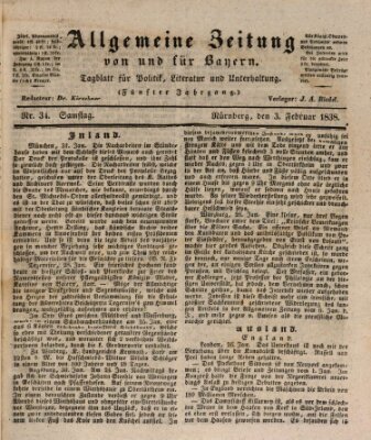 Allgemeine Zeitung von und für Bayern (Fränkischer Kurier) Samstag 3. Februar 1838