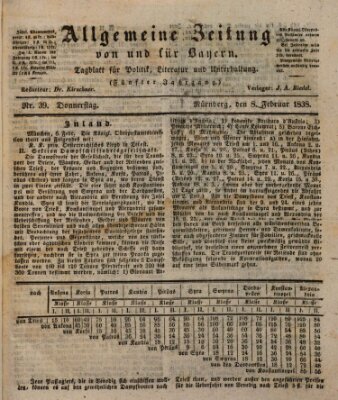 Allgemeine Zeitung von und für Bayern (Fränkischer Kurier) Donnerstag 8. Februar 1838