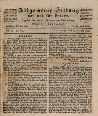 Allgemeine Zeitung von und für Bayern (Fränkischer Kurier) Freitag 9. Februar 1838