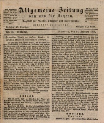 Allgemeine Zeitung von und für Bayern (Fränkischer Kurier) Mittwoch 14. Februar 1838